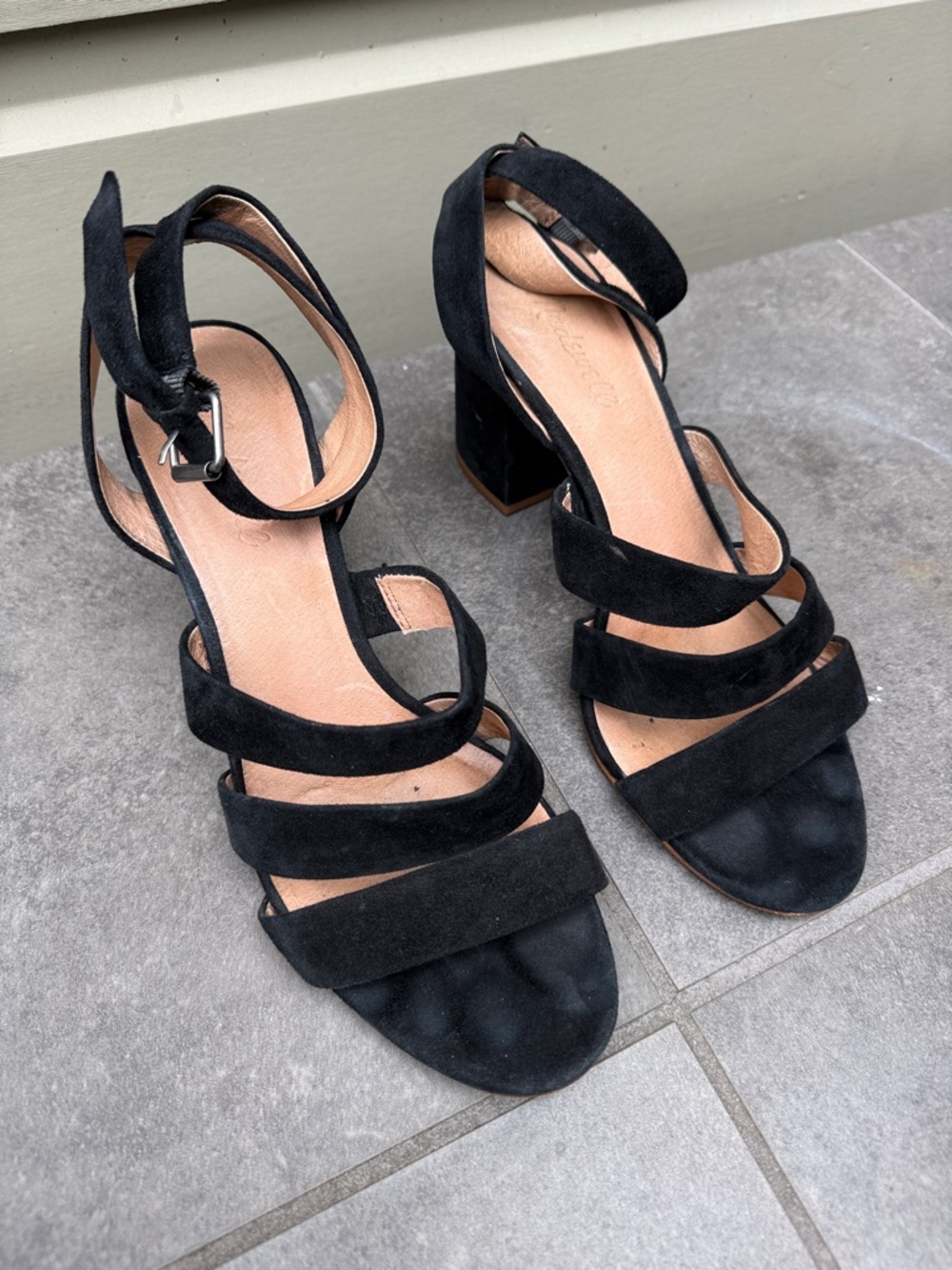 Madewell Black Suede Multi-Strap Block Heel Sandals